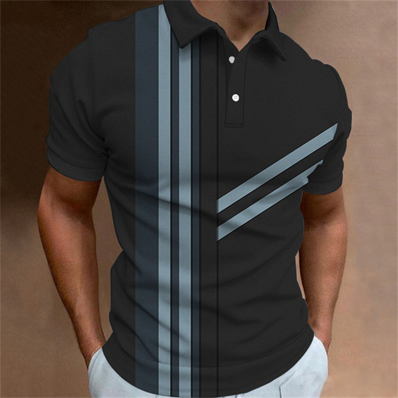 Aaron - Men's 3D Stripe Polo Shirt Short Sleeve Casual T-Shirt