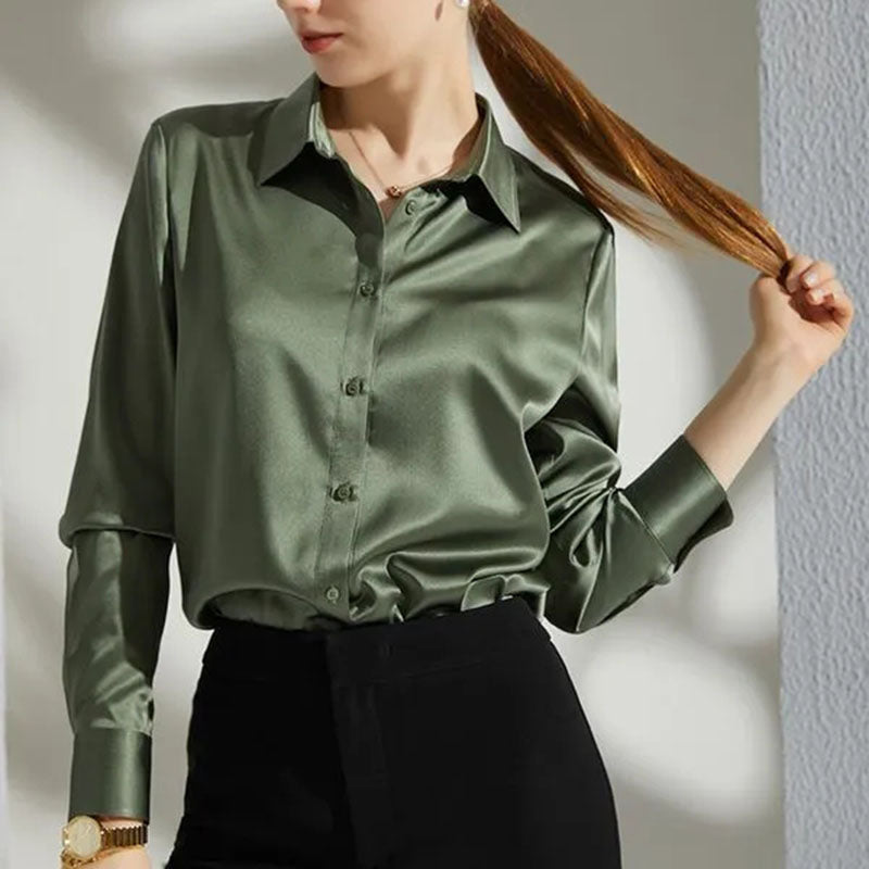 Sophia – Women's Elegant Satin Long Sleeve Office Blouse