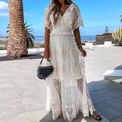 Emma – Women's Summer Casual V-neck Mesh Crochet Beach Dress