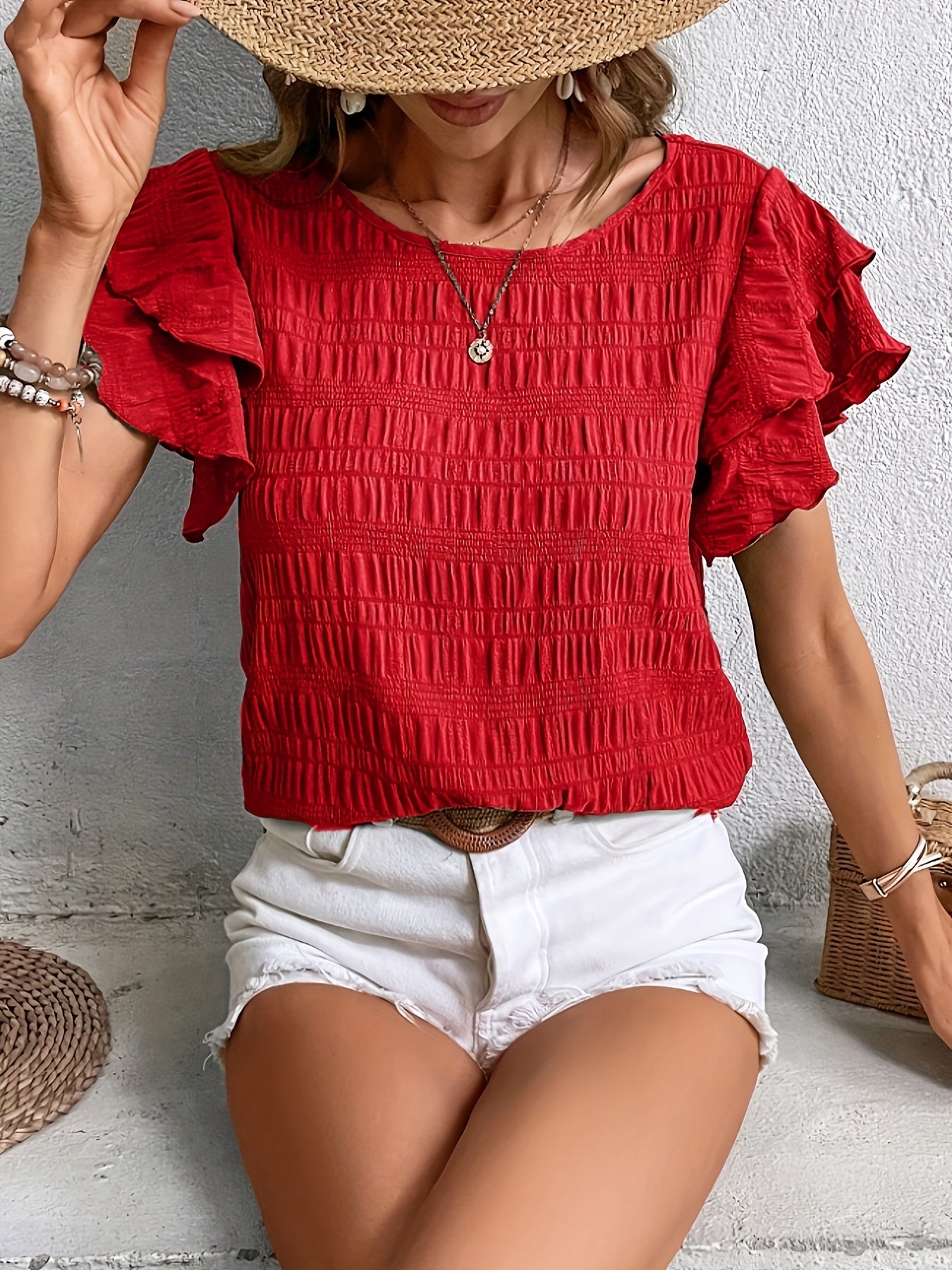 Olivia – Summer Elegant Butterfly Sleeve O-Neck Blouse