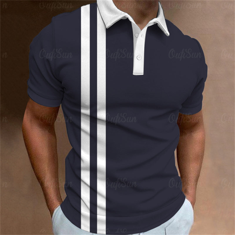 Aaron - Men's 3D Stripe Polo Shirt Short Sleeve Casual T-Shirt