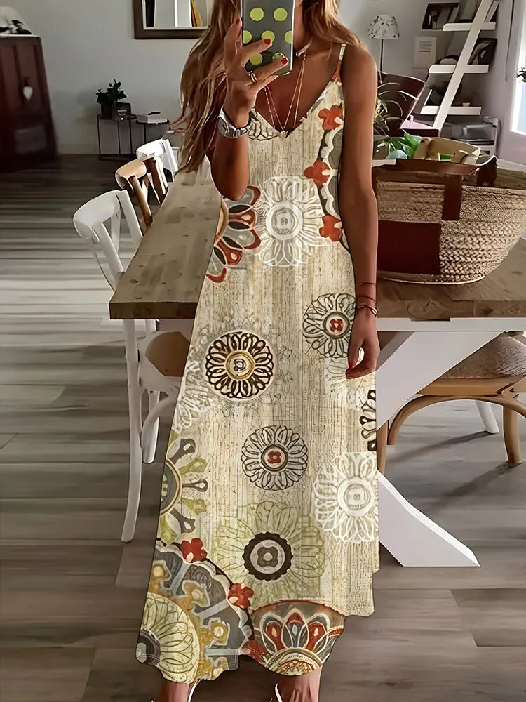 Vespera - Chic Ethnic Print Long Dress for Women