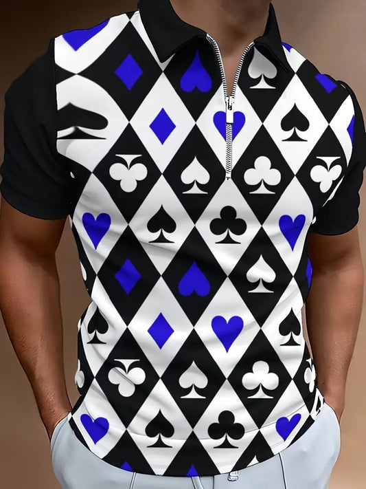 Tyler – Summer Oversized Poker Graphic Zipper Polo Shirt for Men