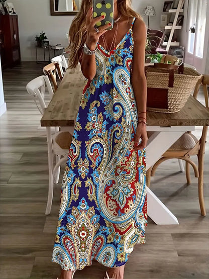 Vespera - Chic Ethnic Print Long Dress for Women