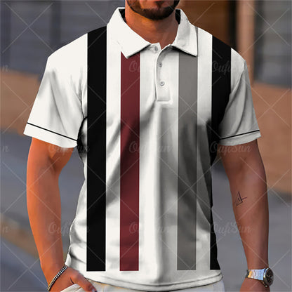 Aaron - Men's 3D Stripe Polo Shirt Short Sleeve Casual T-Shirt