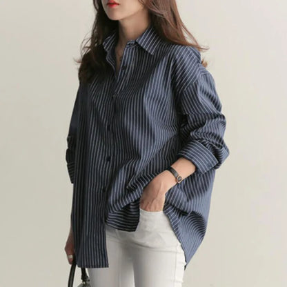 Viviana - Stylish Blue Striped Long Shirt for Women