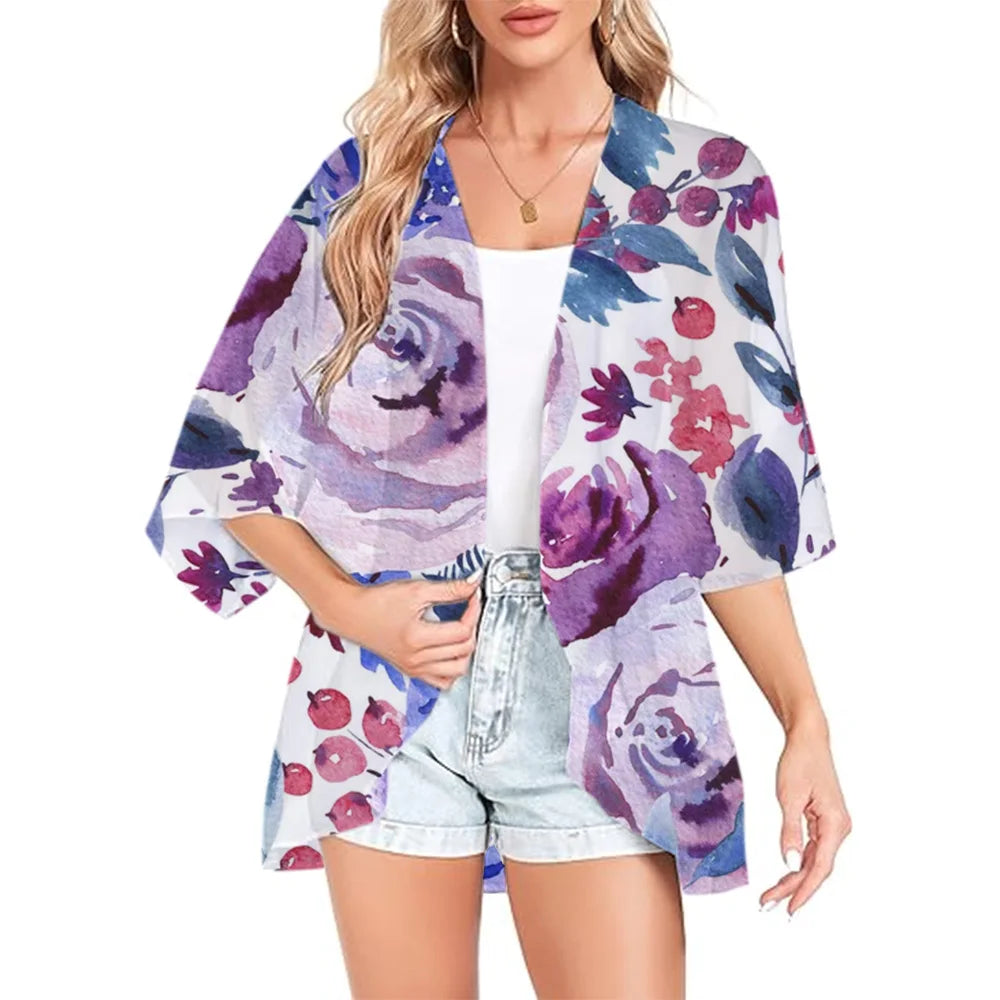 Annelise - Trendy Watercolor Floral Kimono Cardigan for Women