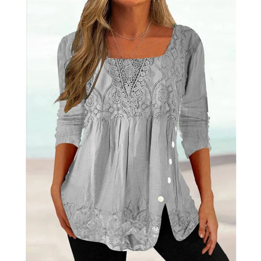 Veronica - Elegant Lace Patchwork Blouse for Women