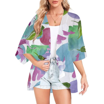 Annelise - Trendy Watercolor Floral Kimono Cardigan for Women