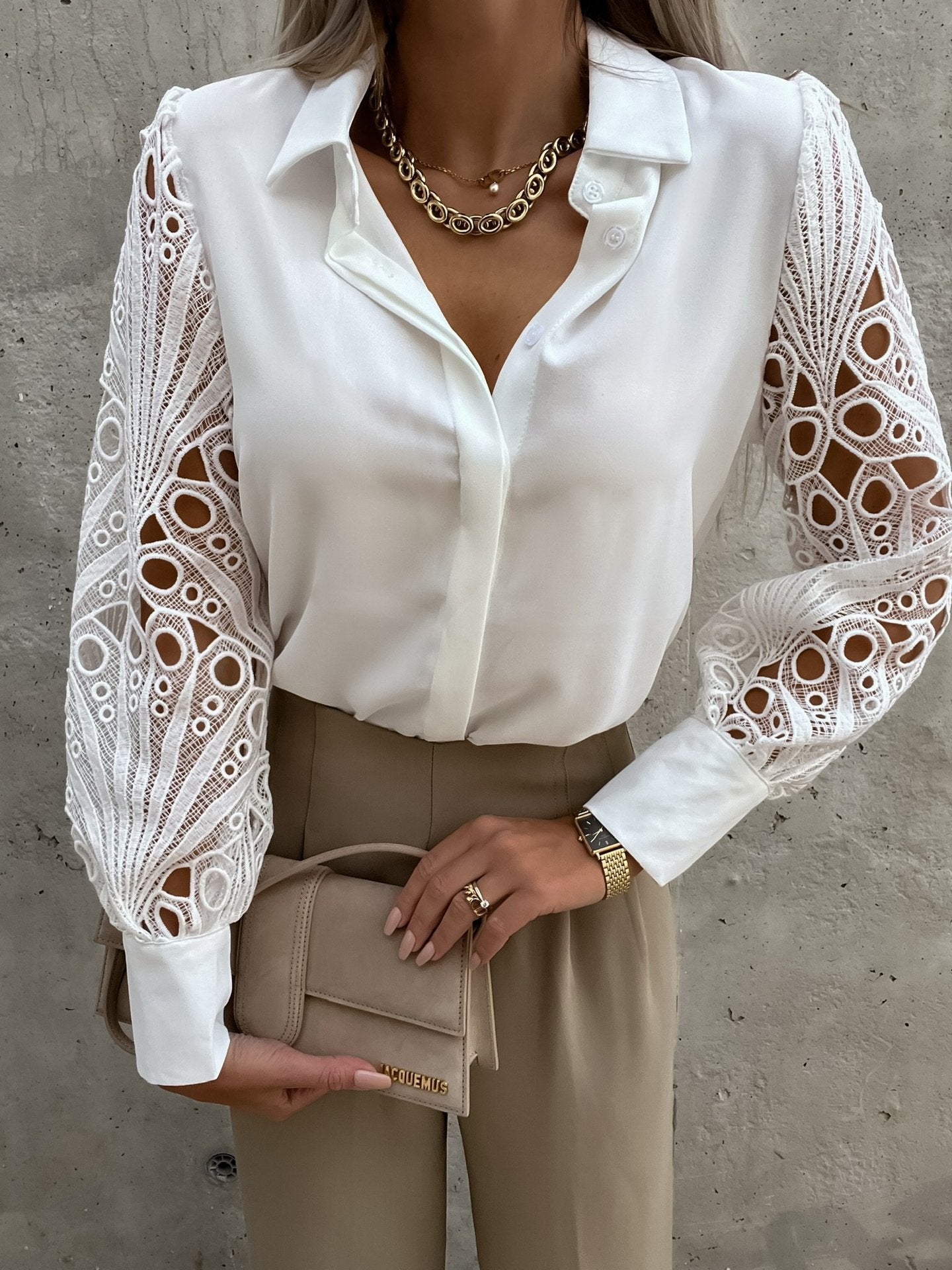 Naomi – V-Neck Lace Sleeve Blouse