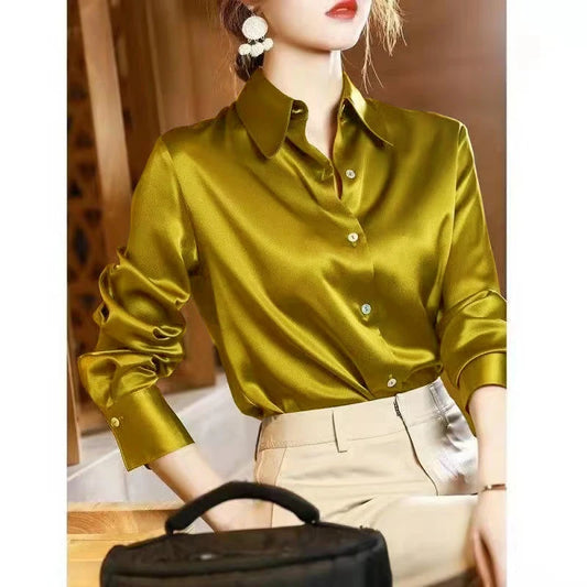 Theodora - Elegant Satin Long-Sleeved Blouse for Women