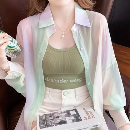 Verona - Vibrant See-Through Gradient Blouse for Women