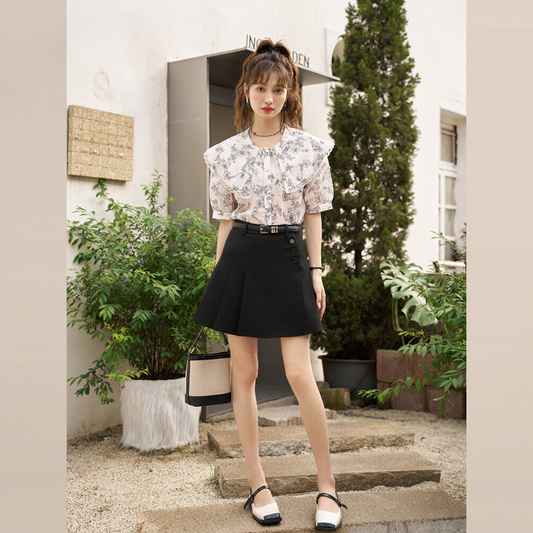 Adaline - Retro Floral Puff Sleeve Blouse for Women