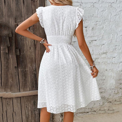 Nora – Women's Eyelet Lace Embroidered A-Line Midi Dress for Summer