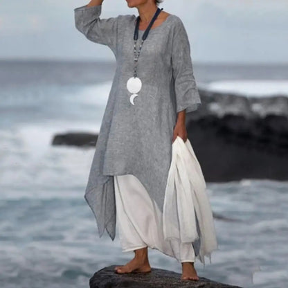 Katriel - Relaxed Long Sleeve Midi Tunic Dress for Women