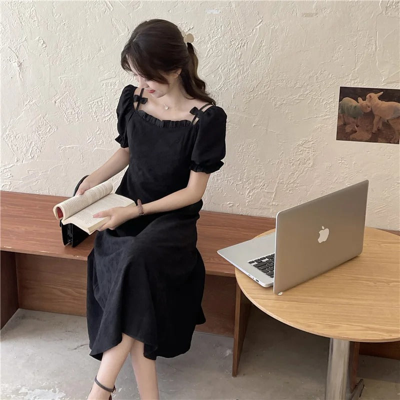 Xanthe - Sweet Off-Shoulder Puff Sleeve Dress for Women