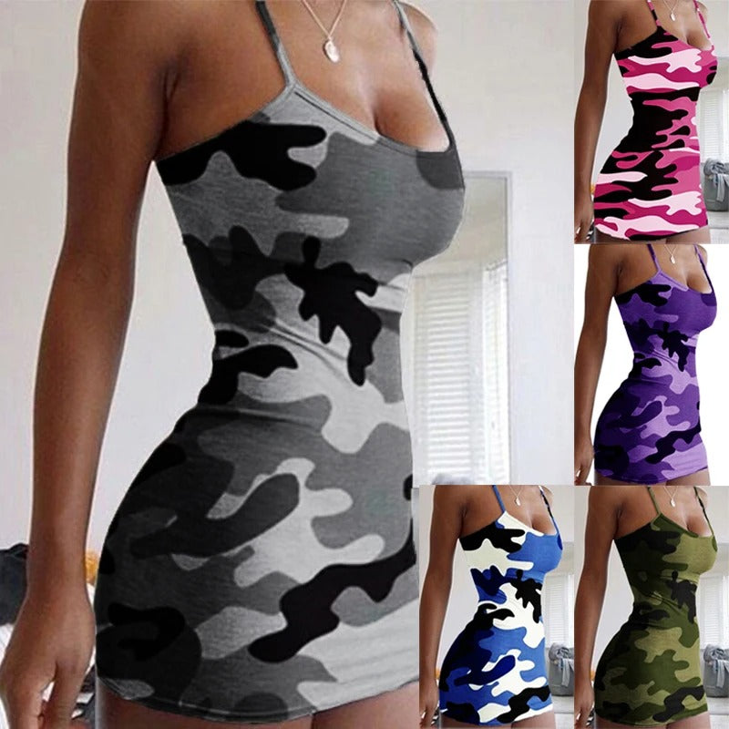 Valencia - Bold Camouflage Halter Mini Dress for Women