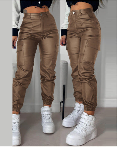 Lisa – Zipper Pleated Casual Patch Pocket Skinny Pencil Trousers