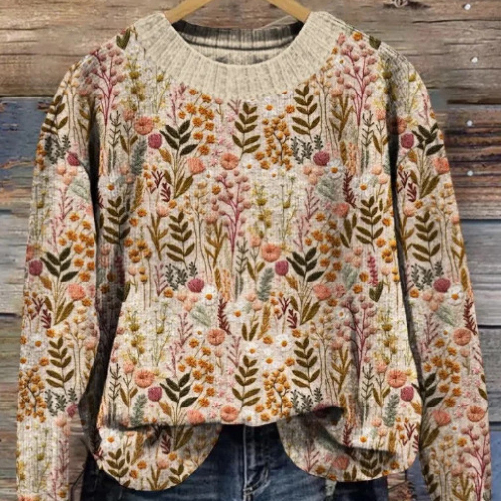 Anna – Abstract Style Printed Drop-shoulder Long-sleeve Sweater