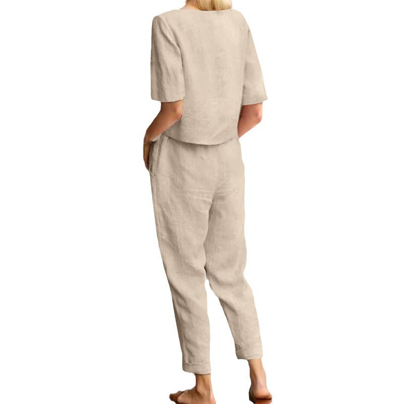 Rachael – Women's Cotton and Linen Wide-Leg Pants Suit