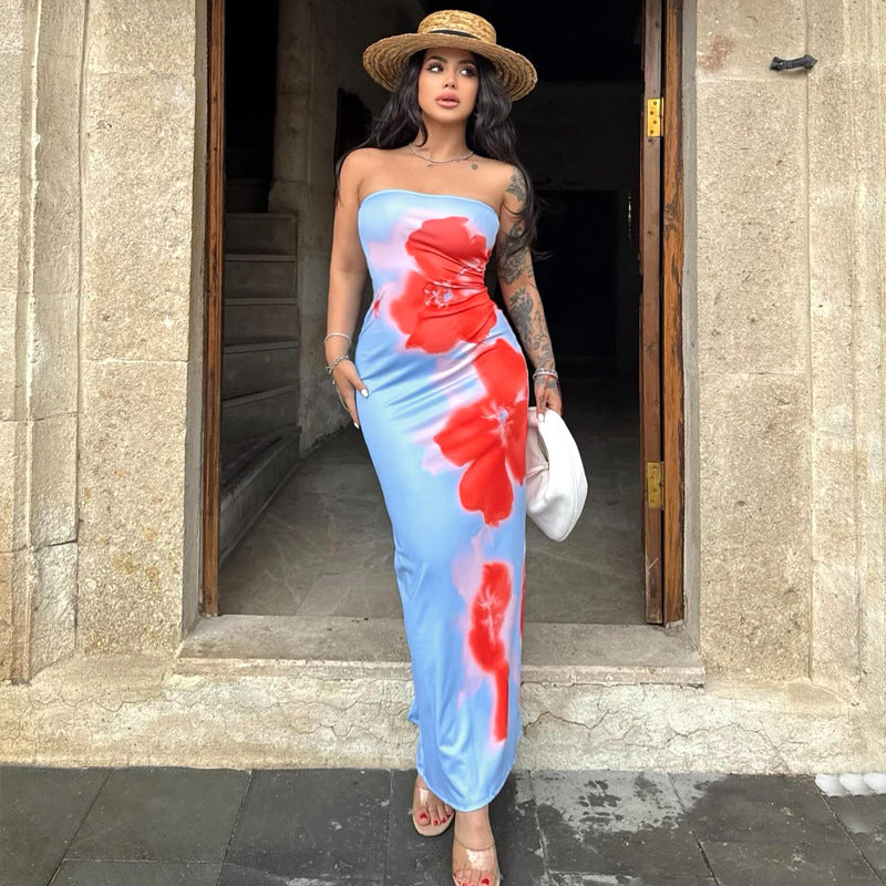 Barbara – Long Slit Tube Dress with Painted Design