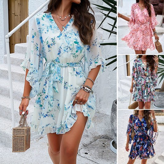 Anna – Floral V-neck Dress with Ruffles