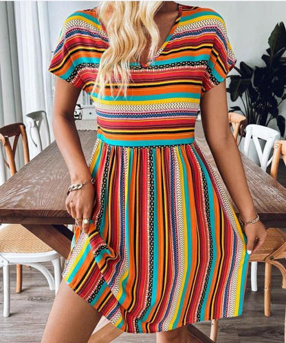 Melanie – Colorful Striped Batwing Sleeve Dress