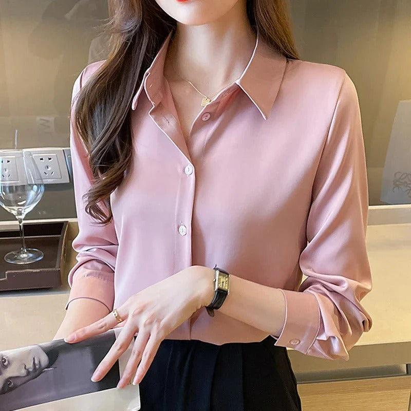 Vivienne - Elegant Long-Sleeve Satin Blouse for Women