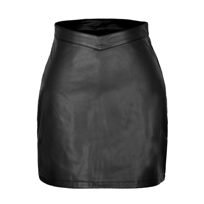 Cressida - V-Waist Leather Mini Skirt