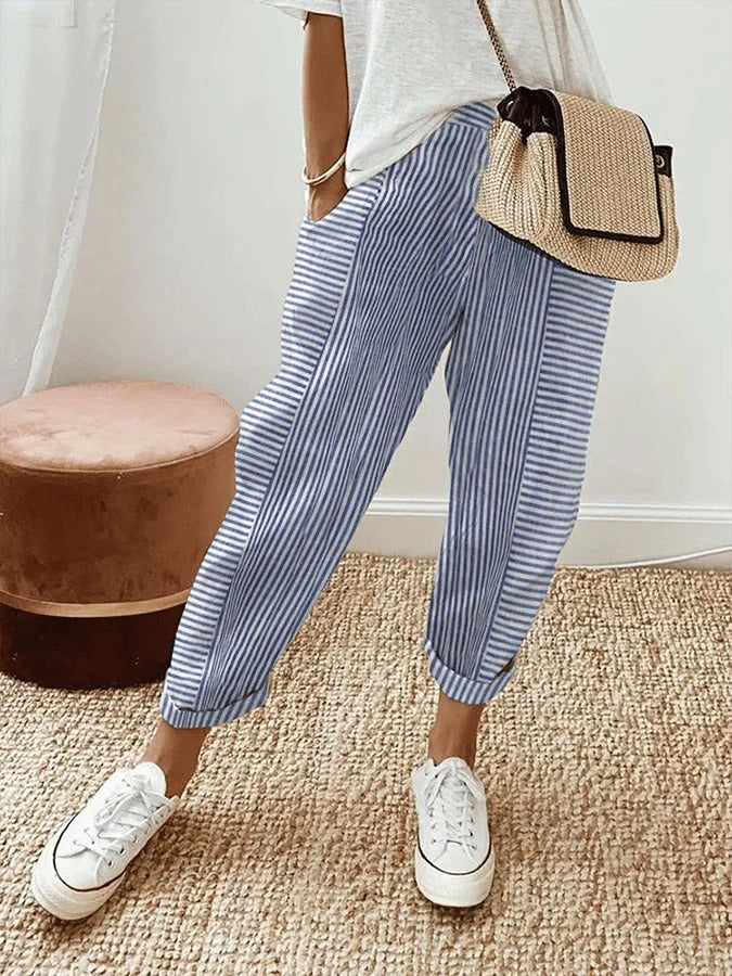 Victoria - Striped Cotton Pants