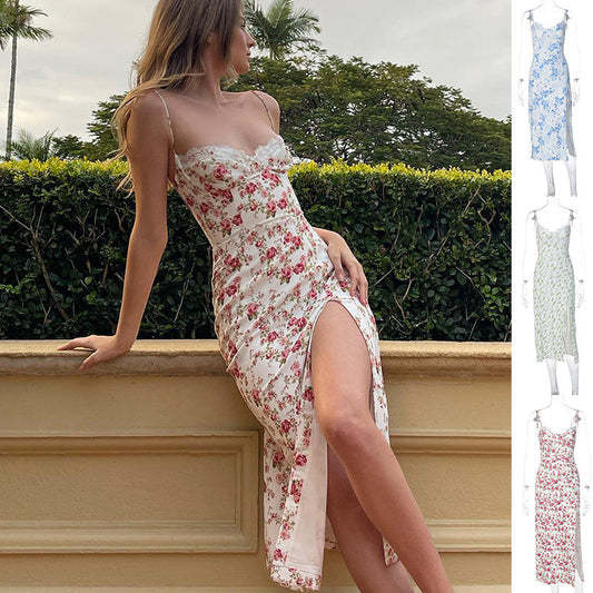 Claire – Elegant Floral Slit Summer Dress