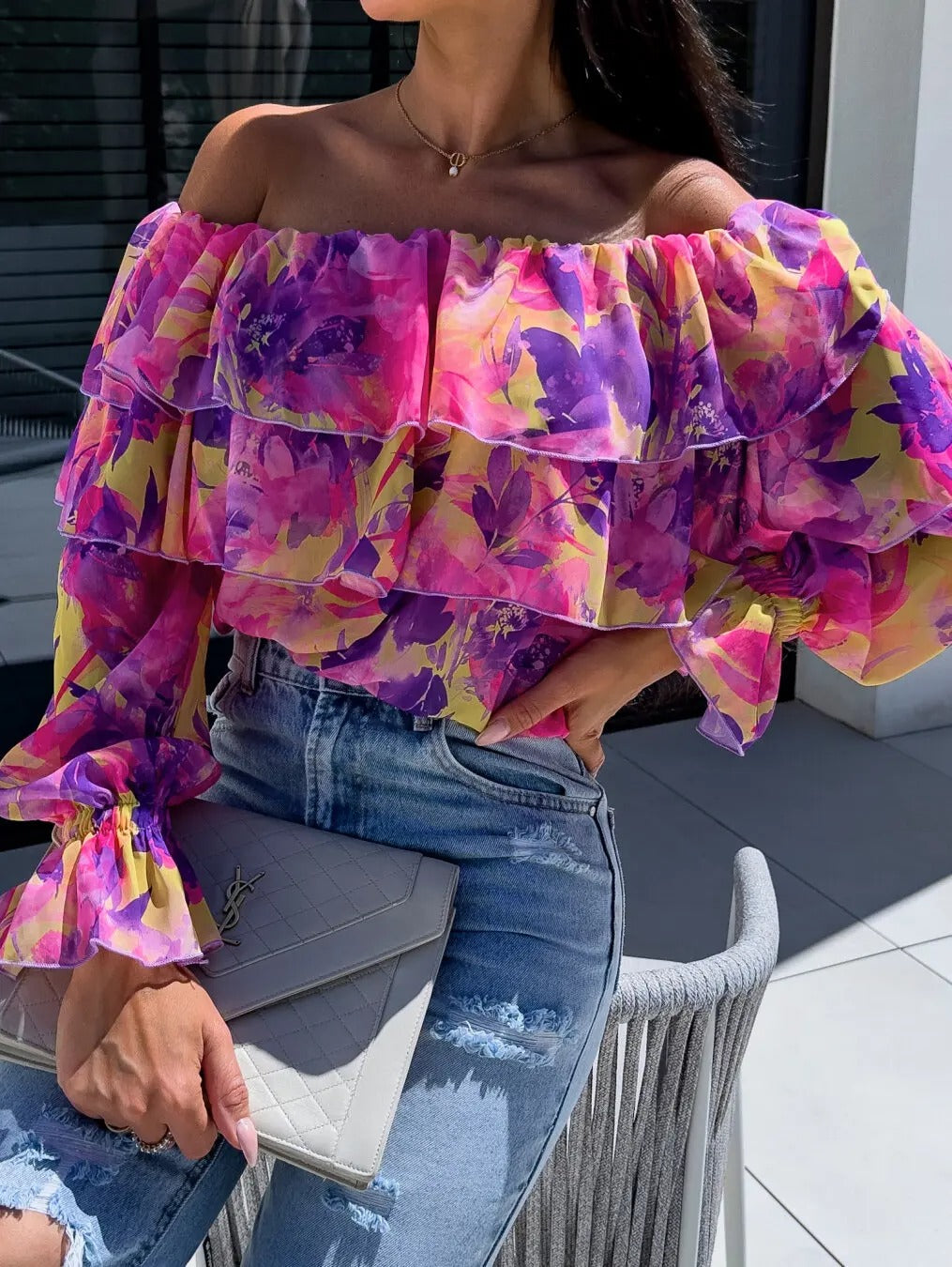 Saskia - Chic Off-Shoulder Chiffon Blouse for Women