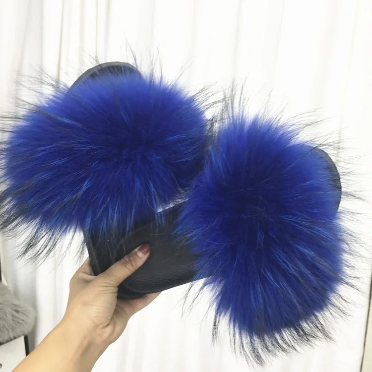 Olivet - Fluffy Real Fur Slippers for Women