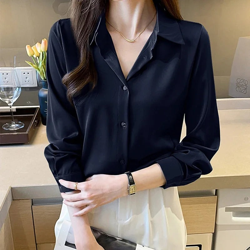 Vivienne - Elegant Long-Sleeve Satin Blouse for Women