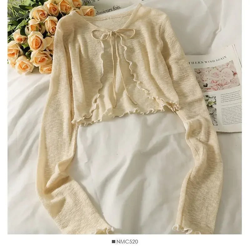 Opal - Elegant Lace-Trimmed Cardigan Blouse for Women