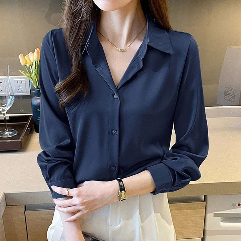 Vivienne - Elegant Long-Sleeve Satin Blouse for Women