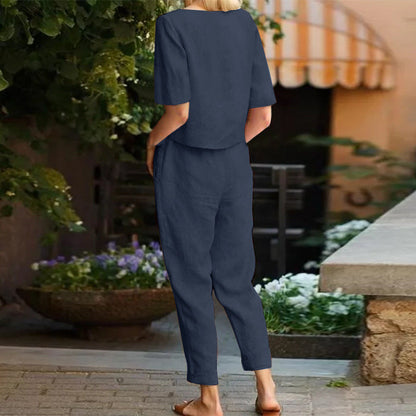 Rachael – Women's Cotton and Linen Wide-Leg Pants Suit