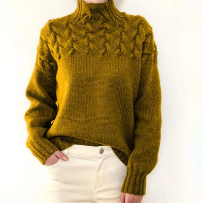 Julie – Cable Knit High Collar Sweater