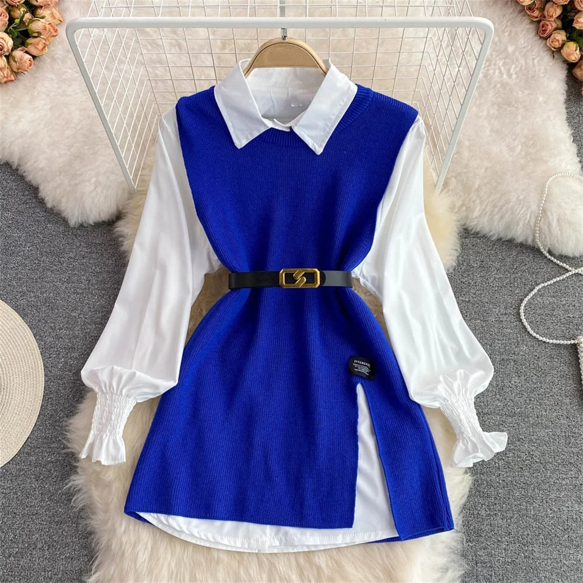 Skye - Stylish Knit Vest and Collared Shirt Set for Women