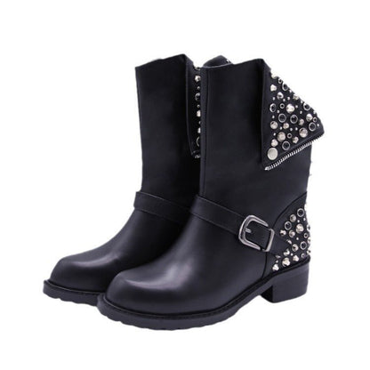 Airi - women's leather rivet punk boots