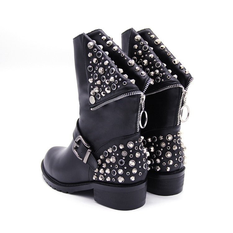 Airi - women's leather rivet punk boots