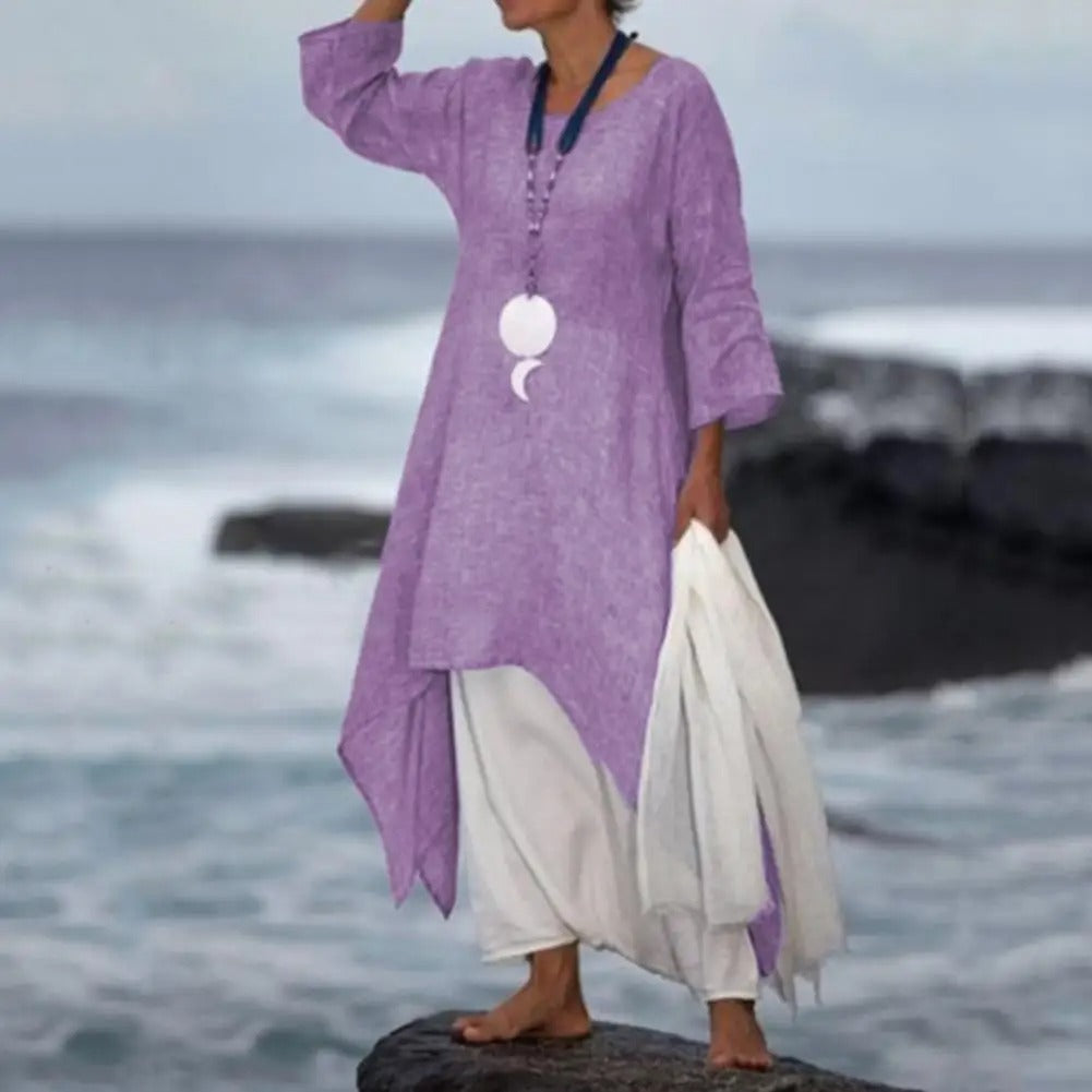 Katriel - Relaxed Long Sleeve Midi Tunic Dress for Women