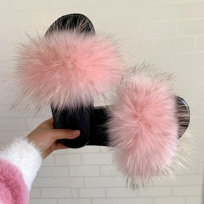 Olivet - Fluffy Real Fur Slippers for Women