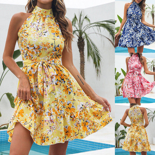 Leah – Floral Halterneck Ruffled Dress