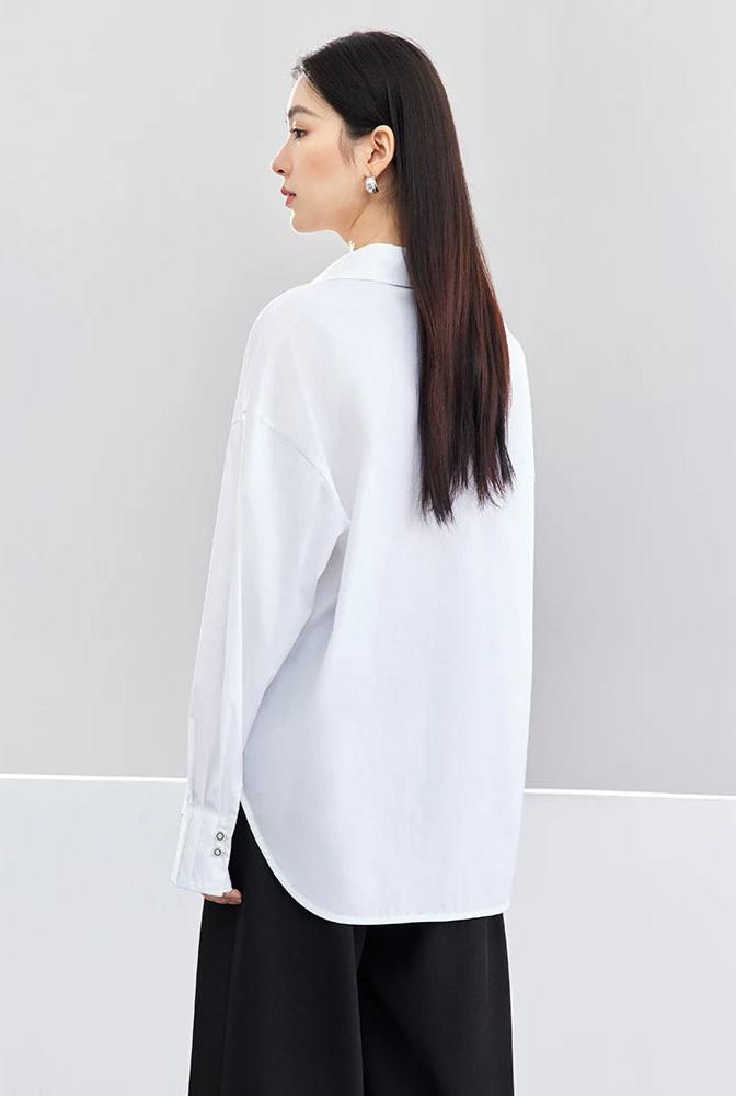 Florence - Simple Polo Collar White Blouse for Women