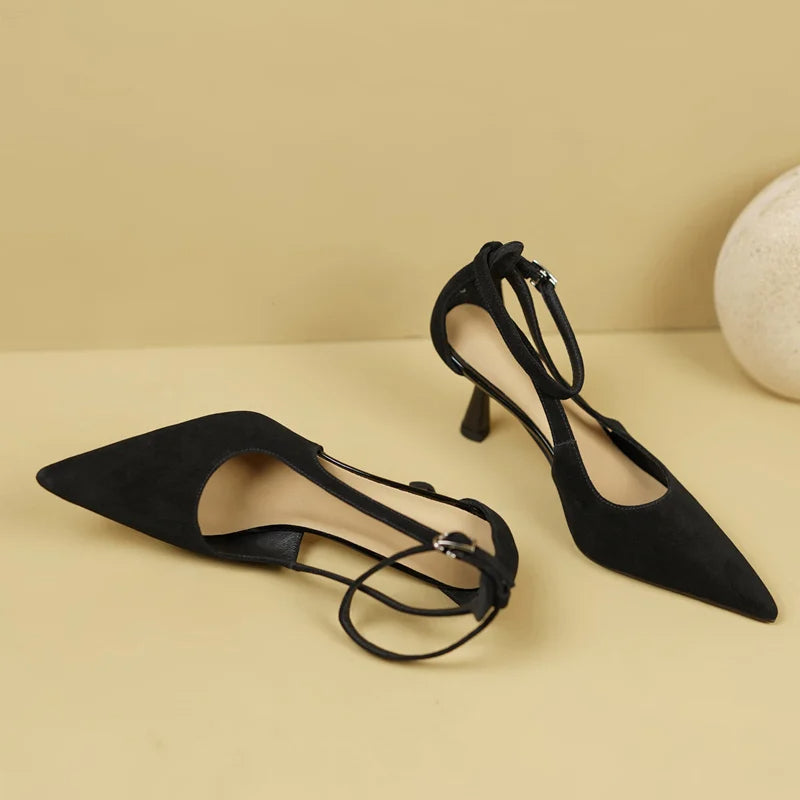 Lysandra  - Black Suede Pointed Toe Heels