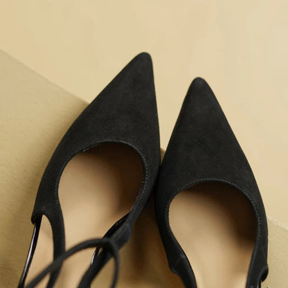 Lysandra  - Black Suede Pointed Toe Heels