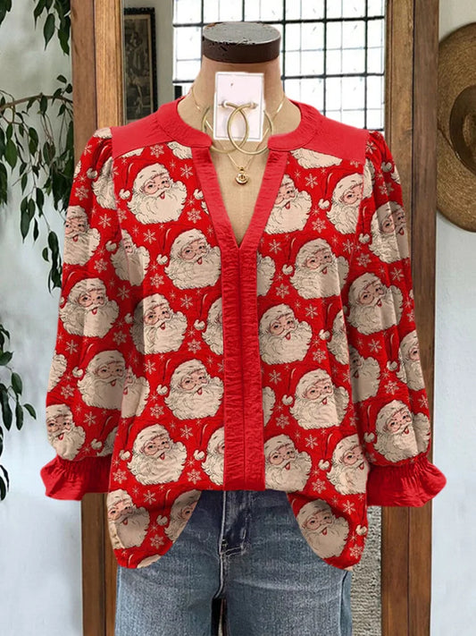 Cecily - Festive Santa Print Blouse for Women