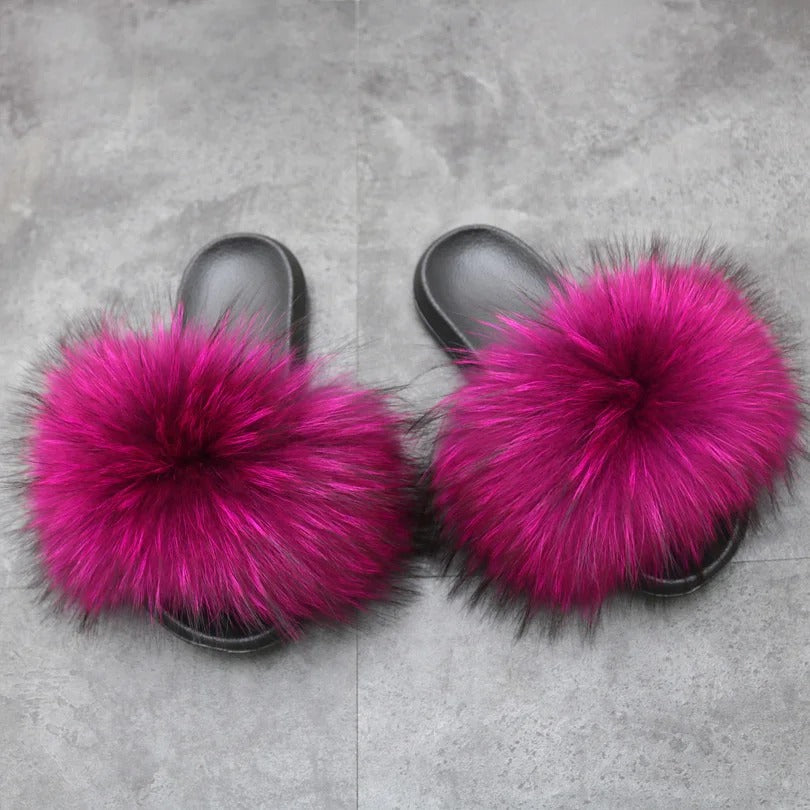 Olivet - Fluffy Real Fur Slippers for Women