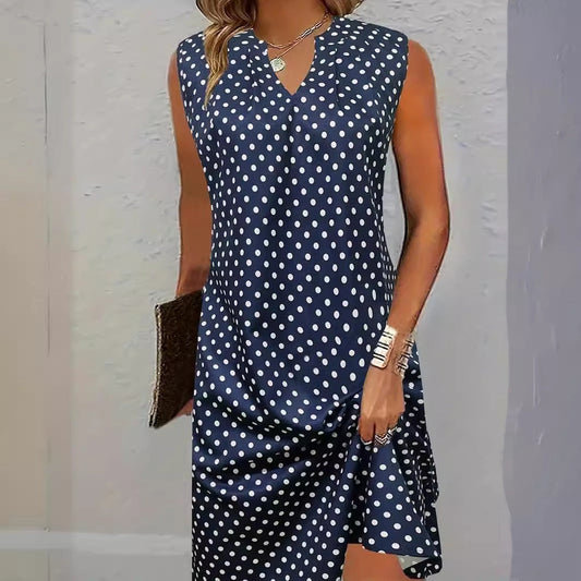 Elizabeth – Polka Dot Printed V-neck Vest Dress